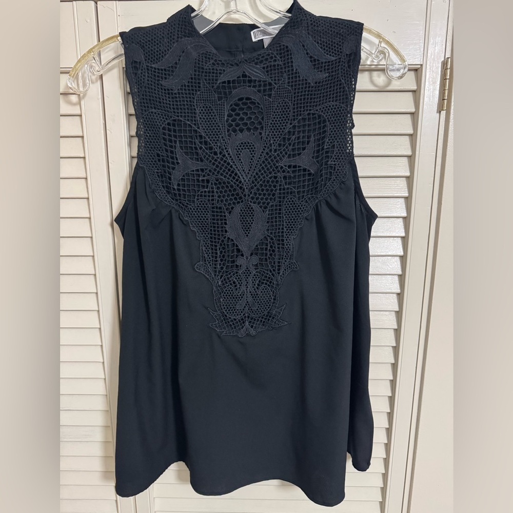 Beautiful black lace appliqué high neck Tunic Tank top